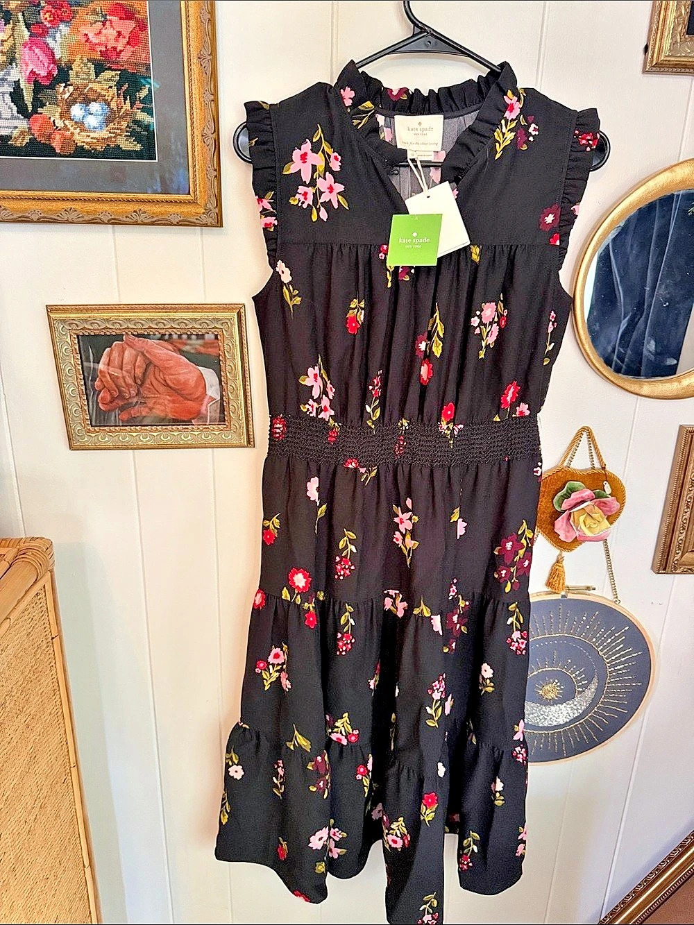 kate spade new york Floral Mini Dress in Black & Pink Size Medium NWT
